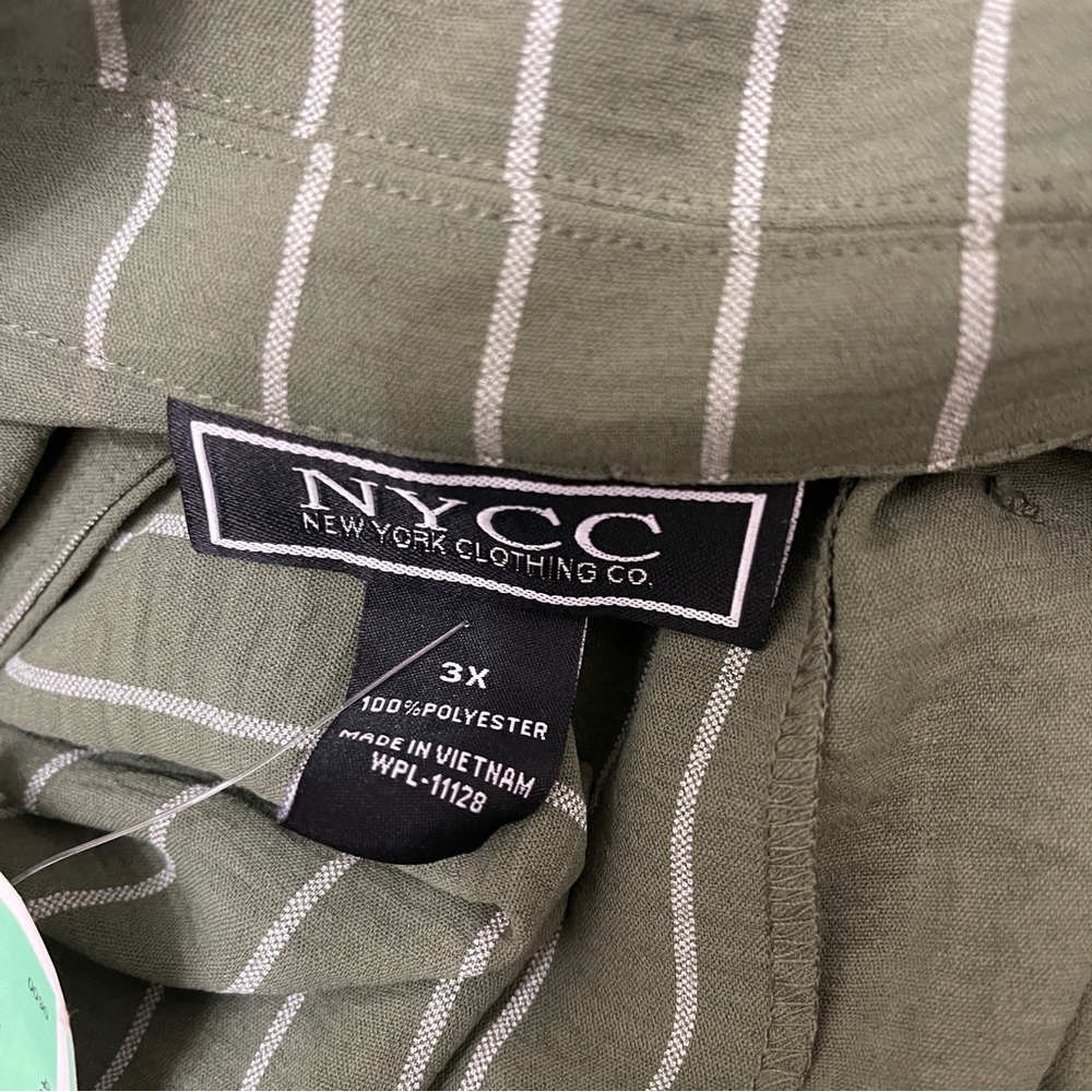 NYCC New York Clothing Co Jacket Women's 3X Green Striped Open Front Blazer - Picture 3 of 3